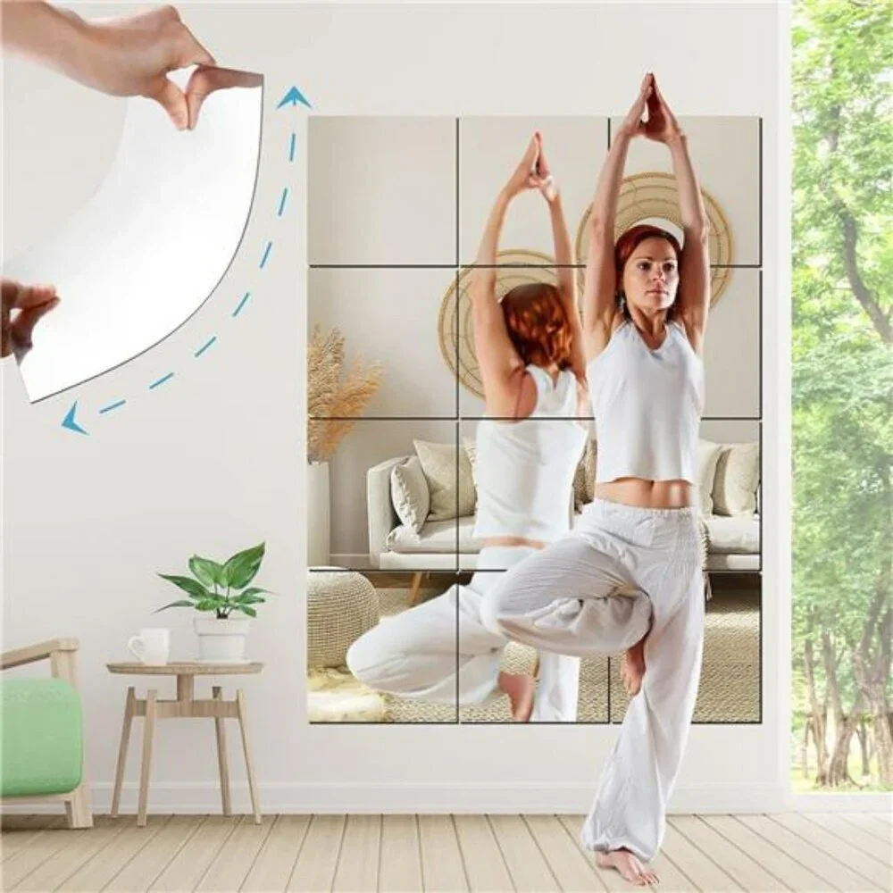 Unbreakable Full Body Wall Mirror Tiles Set for Bedroom Gym Kids Room Decor